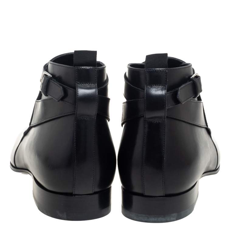 Pre Owned Saint Laurent Black Leather Army Ankle Boots Size 43.5