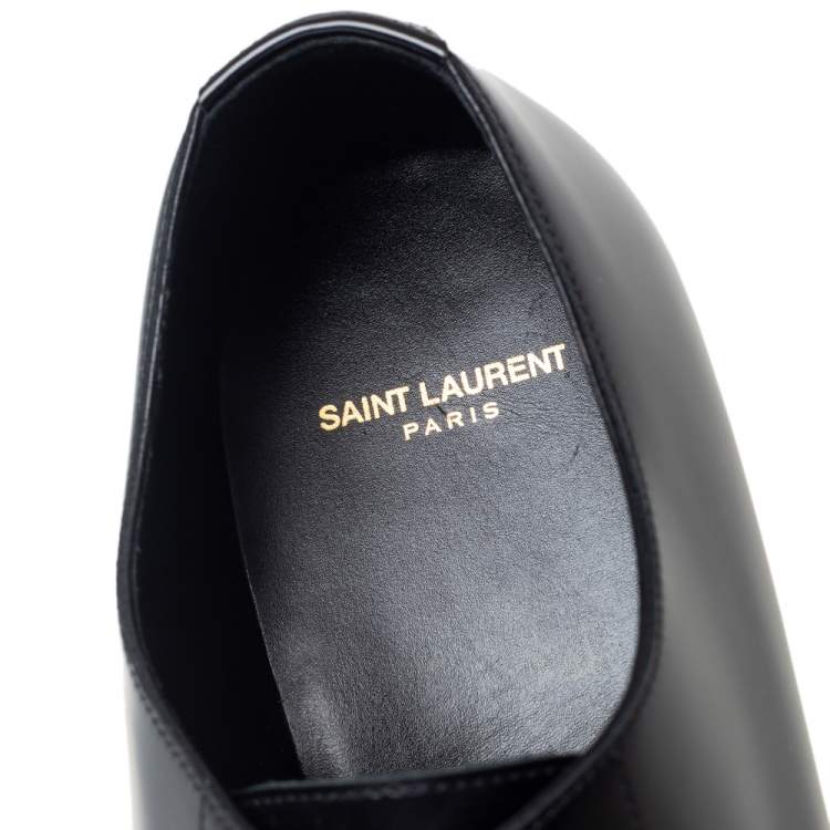 Pre Owned Saint Laurent Black Leather Montaigne Lace Up Derby Size 44.5