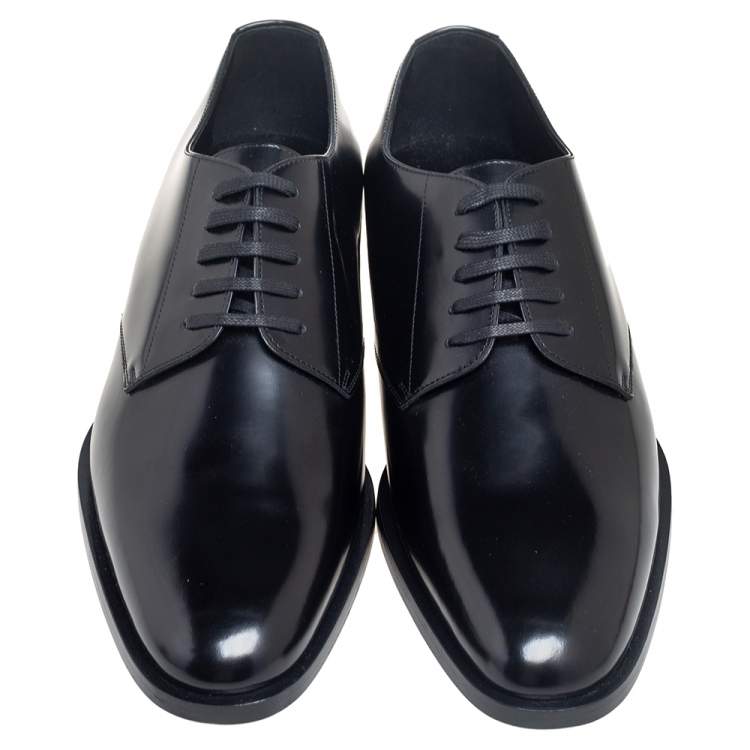 Pre Owned Saint Laurent Black Leather Montaigne Lace Up Derby Size 44.5