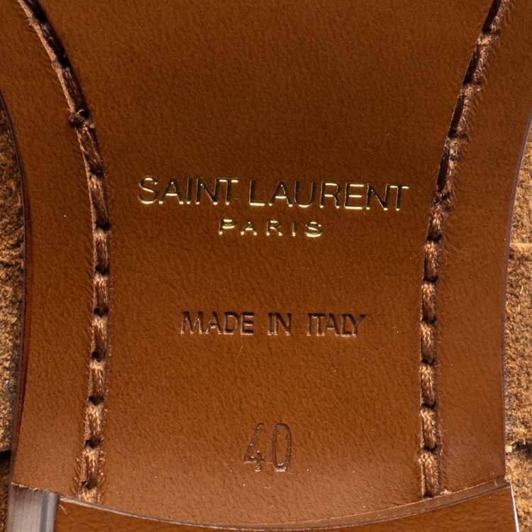 Pre Owned Saint Laurent Tan Suede Wyatt Harness Ankle Boots Size 40