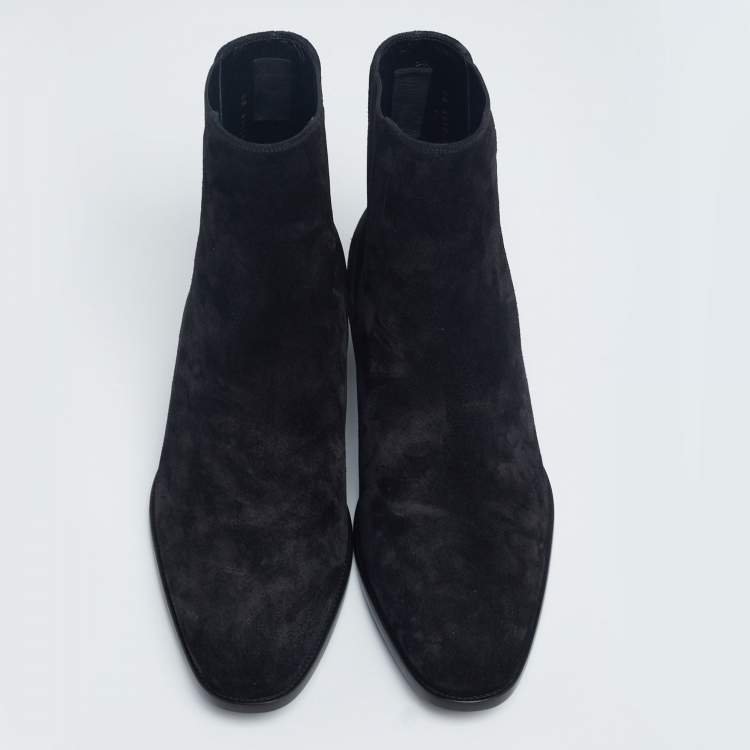 Pre Owned Saint Laurent Black Suede Wyatt Chelsea Ankle Boots Size 45