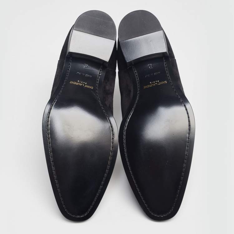 Pre Owned Saint Laurent Black Suede Wyatt Chelsea Ankle Boots Size 45