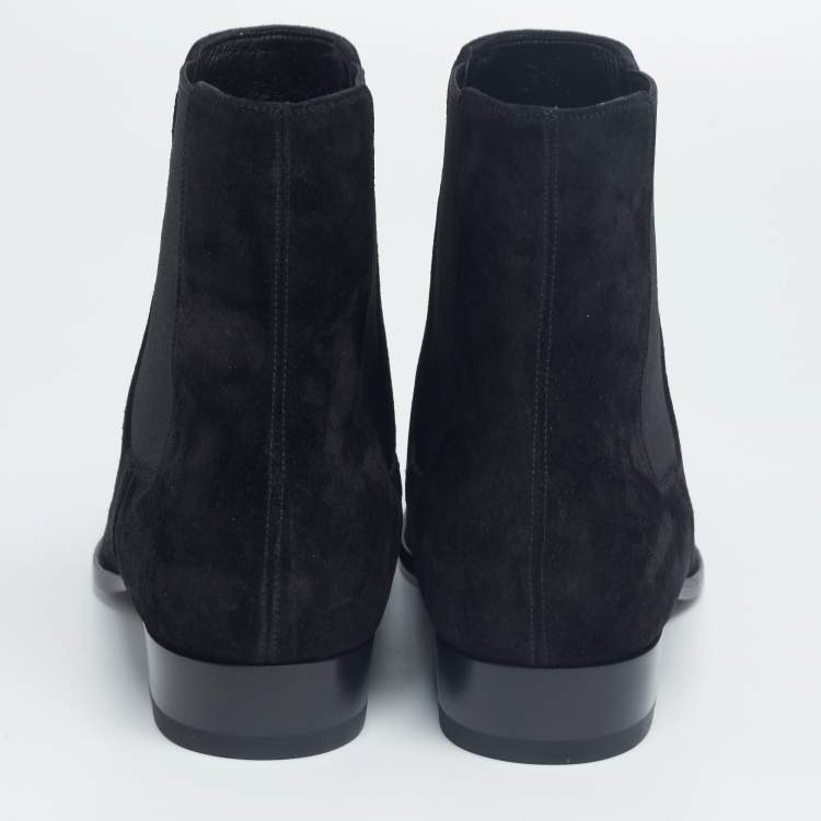 Pre Owned Saint Laurent Black Suede Wyatt Chelsea Ankle Boots Size 45