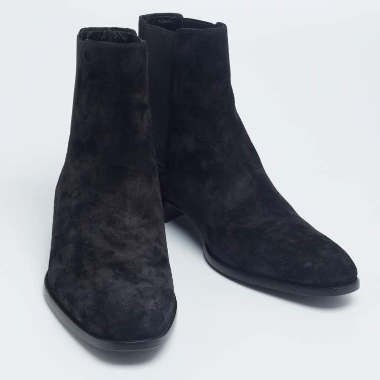 Pre Owned Saint Laurent Black Suede Wyatt Chelsea Ankle Boots Size 45