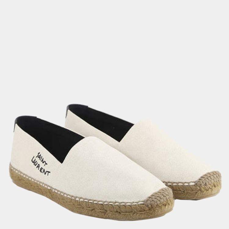 Pre Owned Saint Laurent Paris White Embroidered Canvas Espadrilles Size EU 43