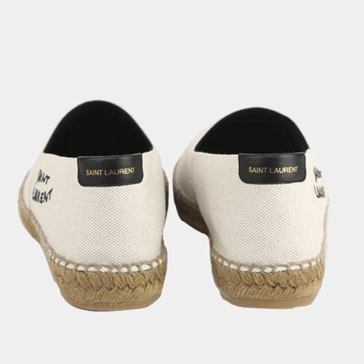 Pre Owned  Saint Laurent Paris White Embroidered Canvas Espadrilles Size EU 44.5