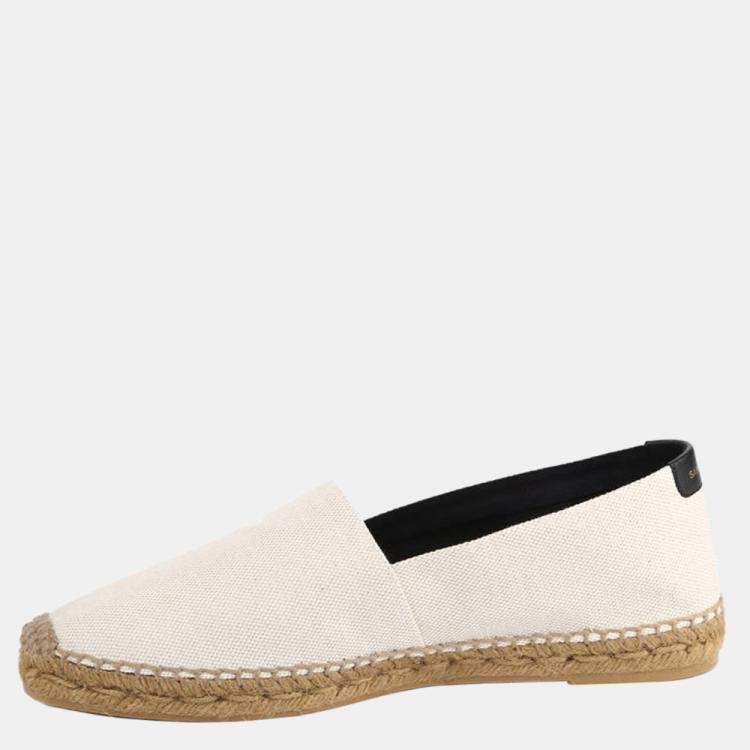 Pre Owned  Saint Laurent Paris White Embroidered Canvas Espadrilles Size EU 44.5