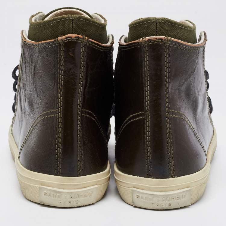 Pre Owned Saint Laurent Olive Green Canvas And Leather High Top Sneakers Size 40