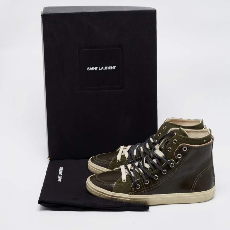Pre Owned Saint Laurent Olive Green Canvas And Leather High Top Sneakers Size 40