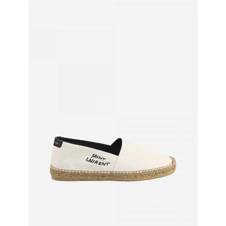 Pre Owned Saint Laurent Beige Canvas Embroidered Espadrilles EU 44.5