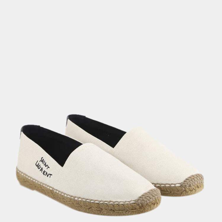 Pre Owned Saint Laurent Beige Canvas Embroidered Espadrilles EU 44.5
