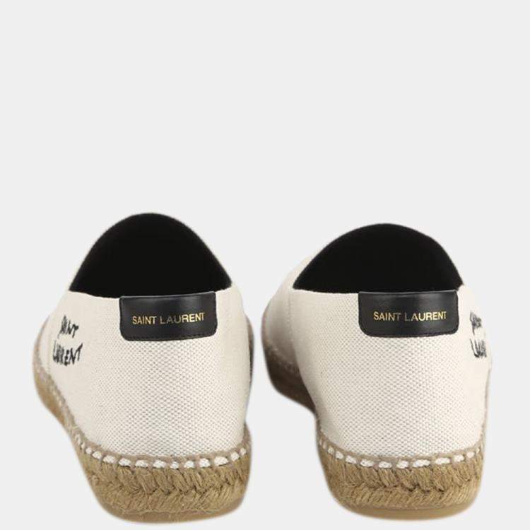Pre Owned Saint Laurent Beige Canvas Embroidered Espadrilles EU 44.5