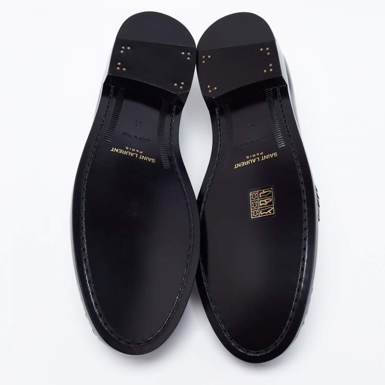 Pre Owned Saint Laurent Black Leather Monogram Penny Loafers Size 43