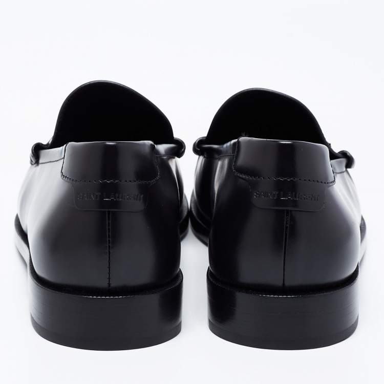 Pre Owned Saint Laurent Black Leather Monogram Penny Loafers Size 43