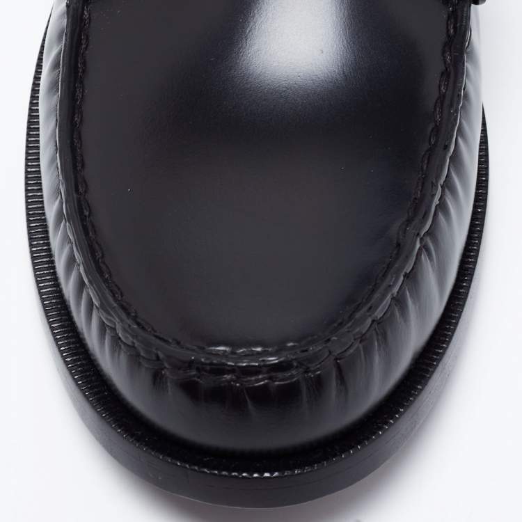 Pre Owned Saint Laurent Black Leather Monogram Penny Loafers Size 43