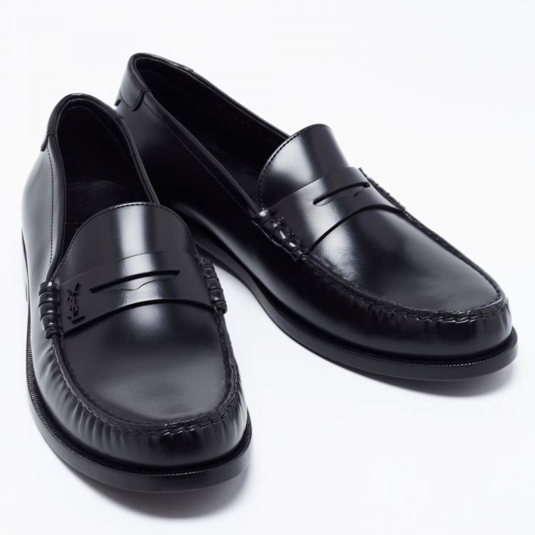 Pre Owned Saint Laurent Black Leather Monogram Penny Loafers Size 43