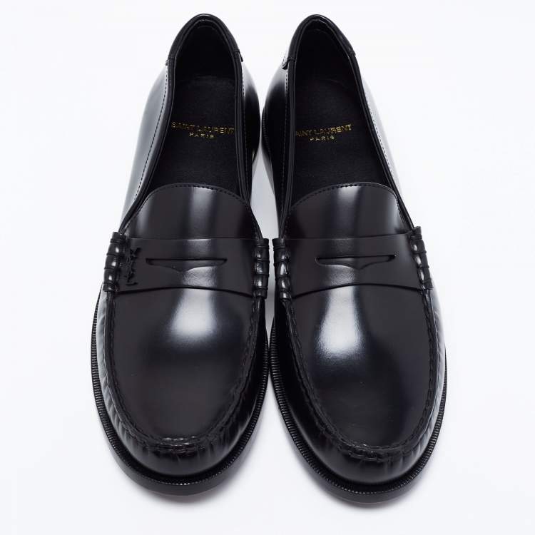 Pre Owned Saint Laurent Black Leather Monogram Penny Loafers Size 43