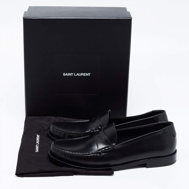 Pre Owned Saint Laurent Black Leather Monogram Penny Loafers Size 43
