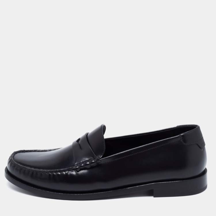 Pre Owned Saint Laurent Black Leather Monogram Penny Loafers Size 43