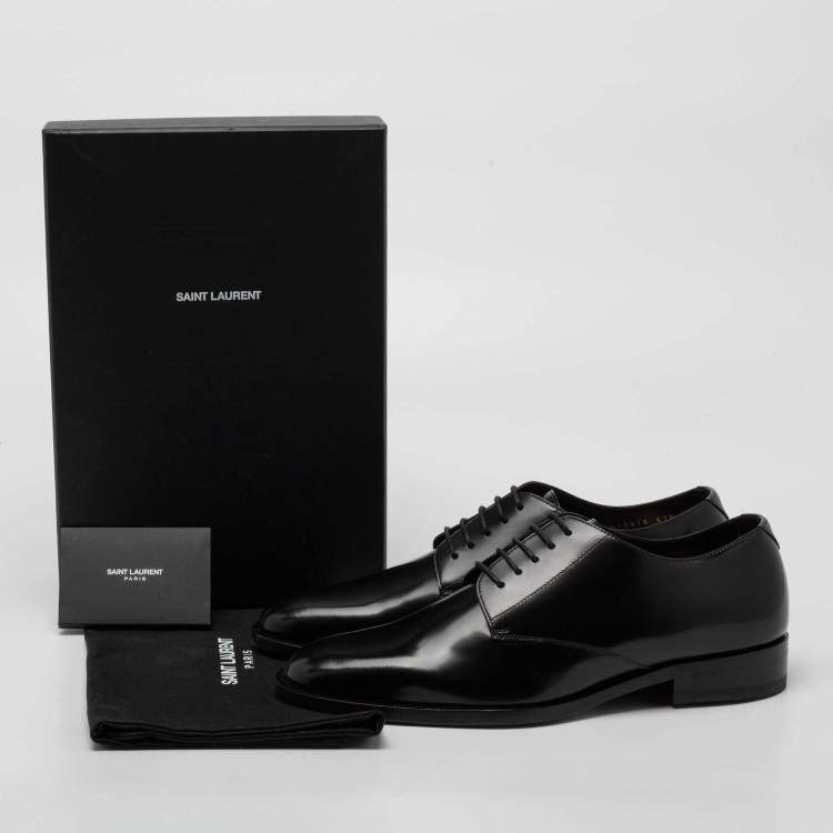 Pre Owned Saint Laurent Black Patent Leather Montaigne Lace Up Derby Size 41.5