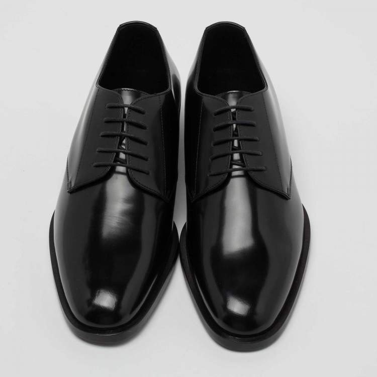 Pre Owned Saint Laurent Black Patent Leather Montaigne Lace Up Derby Size 41.5