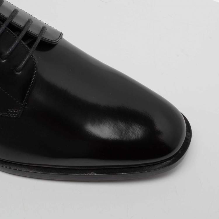 Pre Owned Saint Laurent Black Patent Leather Montaigne Lace Up Derby Size 41.5
