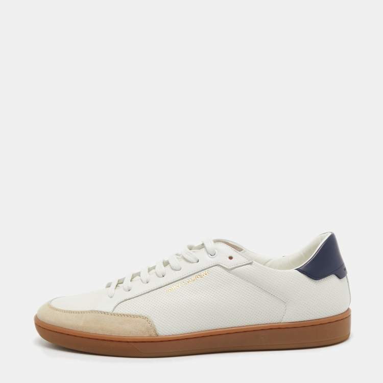 Pre Owned Saint Laurent Tricolor Perforated Leather and Suede Court Classic Low Top Sneakers Size 45