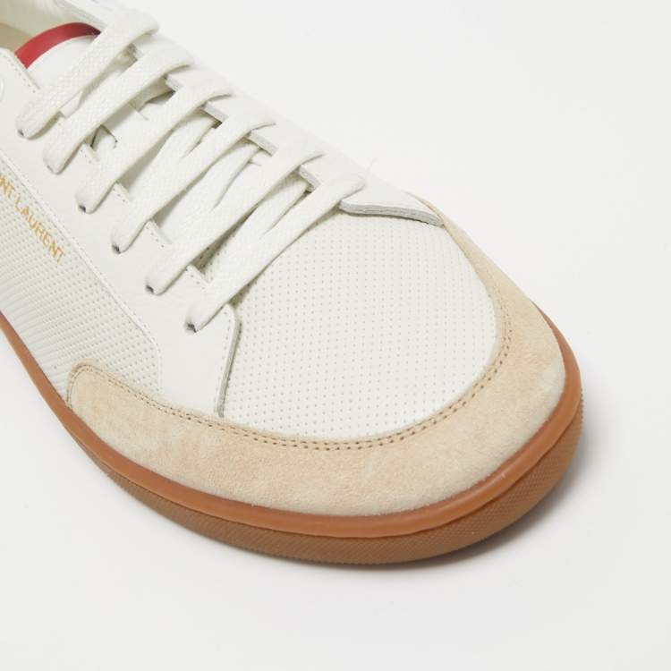 Pre Owned Saint Laurent Tricolor Perforated Leather and Suede Court Classic Low Top Sneakers Size 45