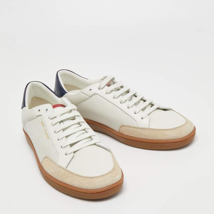 Pre Owned Saint Laurent Tricolor Perforated Leather and Suede Court Classic Low Top Sneakers Size 45