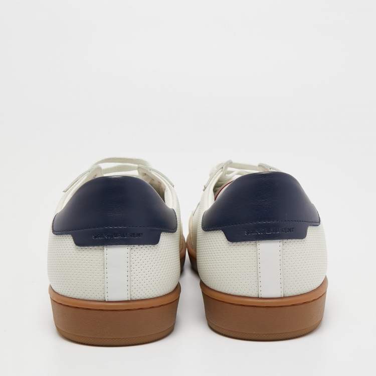 Pre Owned Saint Laurent Tricolor Perforated Leather and Suede Court Classic Low Top Sneakers Size 45