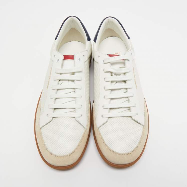 Pre Owned Saint Laurent Tricolor Perforated Leather and Suede Court Classic Low Top Sneakers Size 45