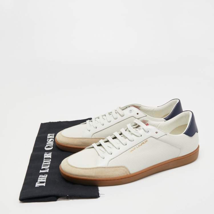 Pre Owned Saint Laurent Tricolor Perforated Leather and Suede Court Classic Low Top Sneakers Size 45