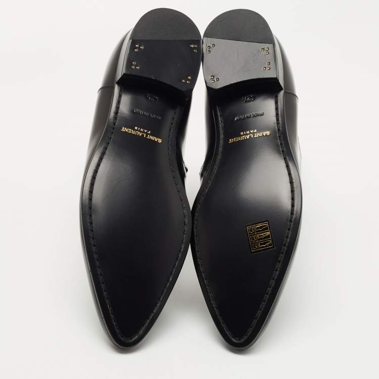 Pre Owned Saint Laurent Black Glossy Leather Zip Ankle Boots Size 42.5