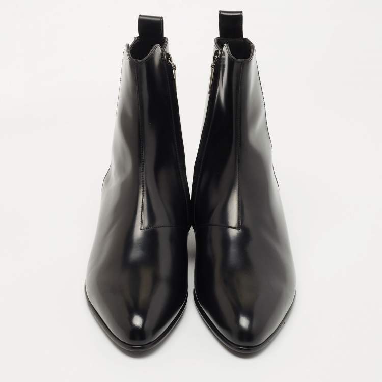 Pre Owned Saint Laurent Black Glossy Leather Zip Ankle Boots Size 42.5