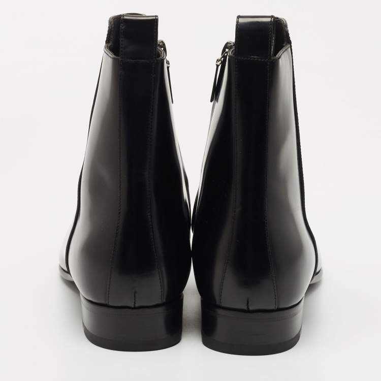 Pre Owned Saint Laurent Black Glossy Leather Zip Ankle Boots Size 42.5