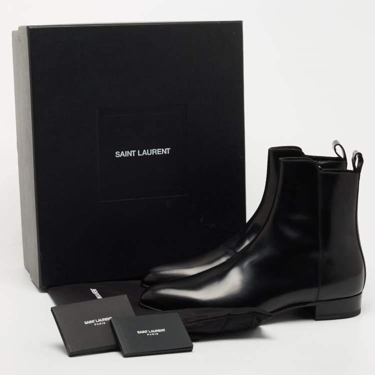 Pre Owned Saint Laurent Black Glossy Leather Zip Ankle Boots Size 42.5