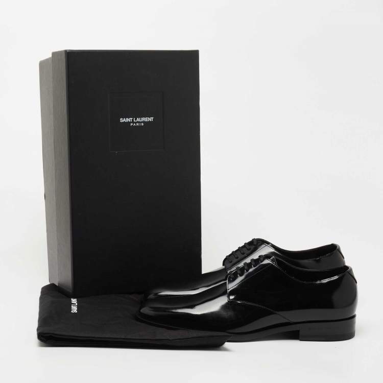 Pre Owned Saint Laurent Black Glossy Leather Montaigne Derby Size 42.5