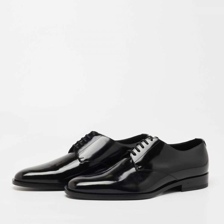 Pre Owned Saint Laurent Black Glossy Leather Montaigne Derby Size 42.5