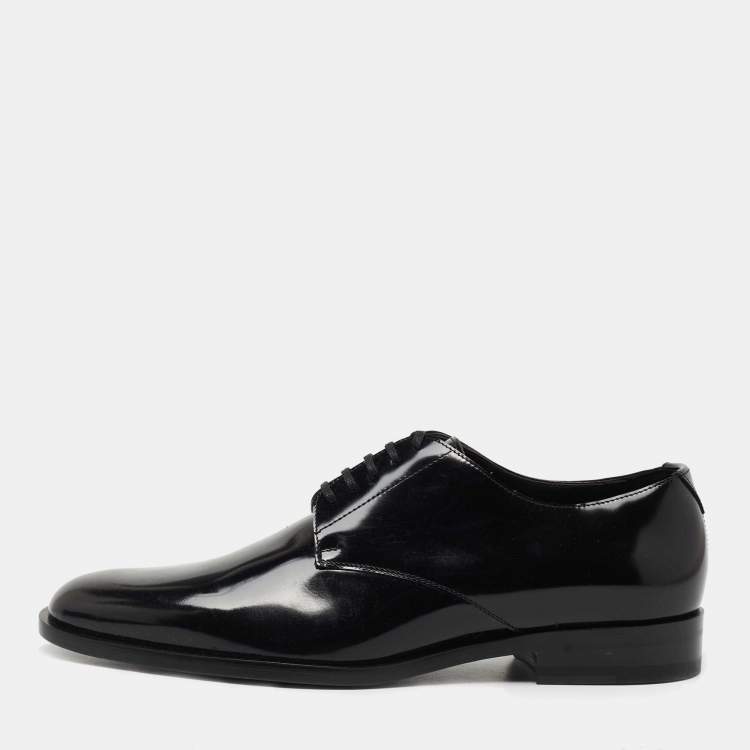 Pre Owned Saint Laurent Black Glossy Leather Montaigne Derby Size 42.5