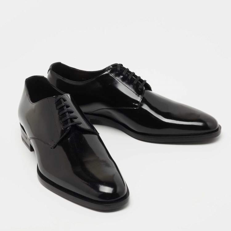 Pre Owned Saint Laurent Black Glossy Leather Montaigne Derby Size 42.5