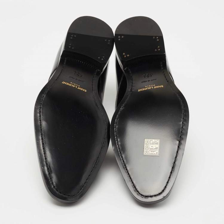 Pre Owned Saint Laurent Black Glossy Leather Montaigne Derby Size 42.5