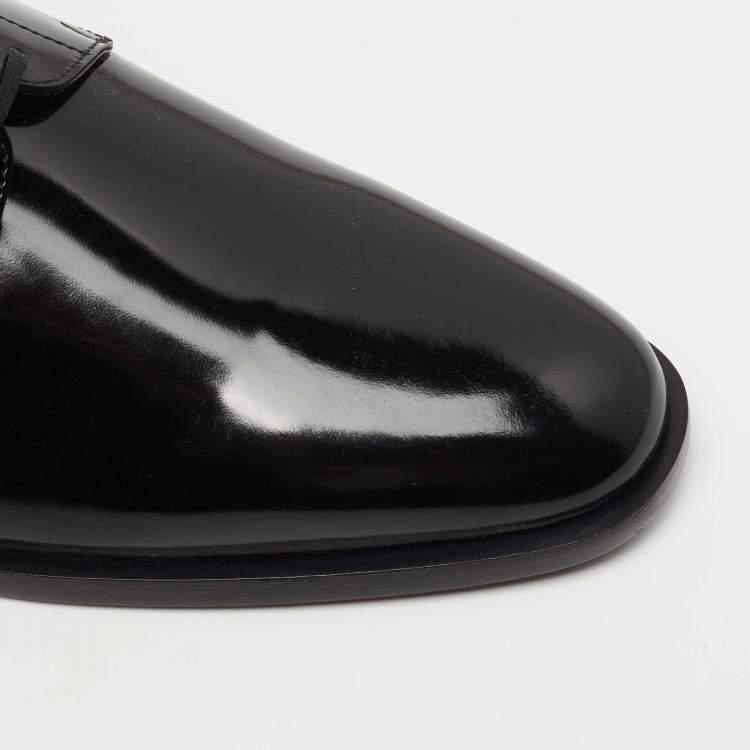 Pre Owned Saint Laurent Black Glossy Leather Montaigne Derby Size 42.5