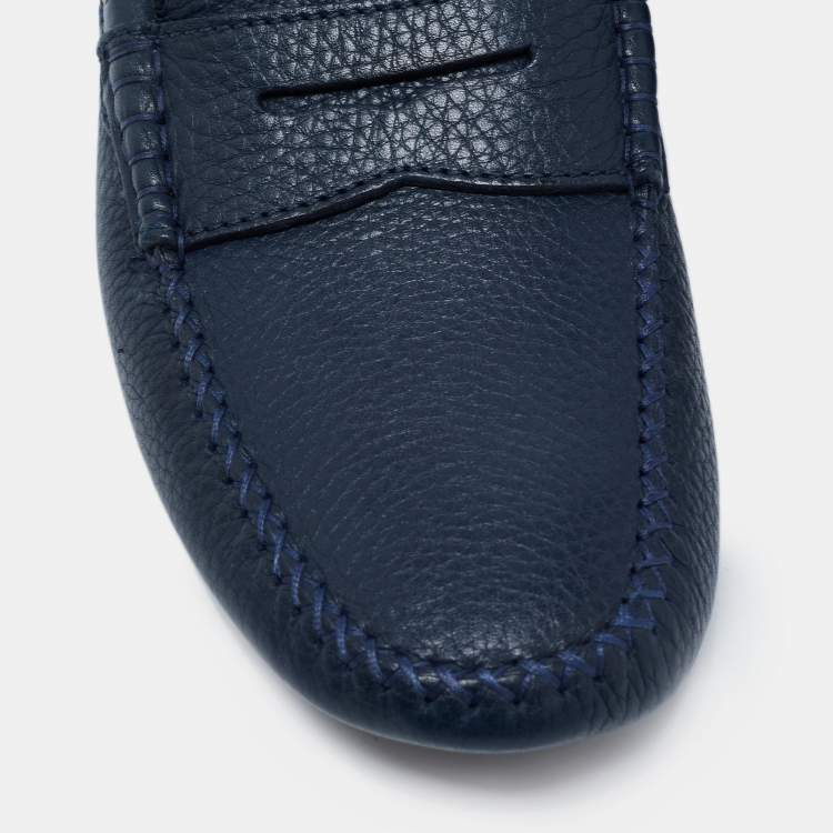Pre Owned Saint Laurent Navy Blue Leather Penny Loafers Size 39