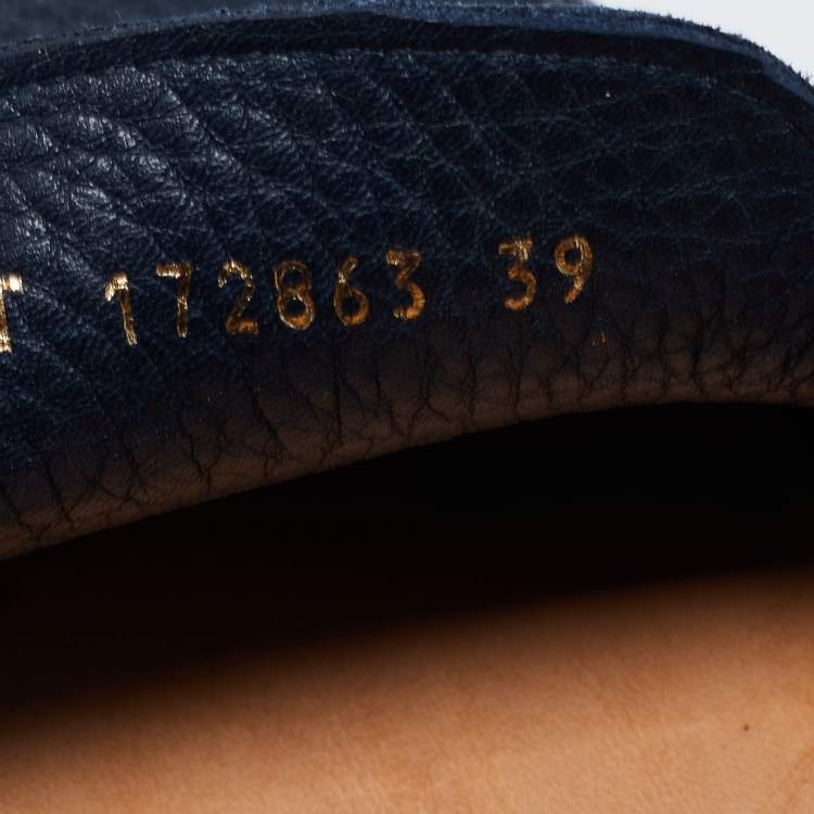 Pre Owned Saint Laurent Navy Blue Leather Penny Loafers Size 39