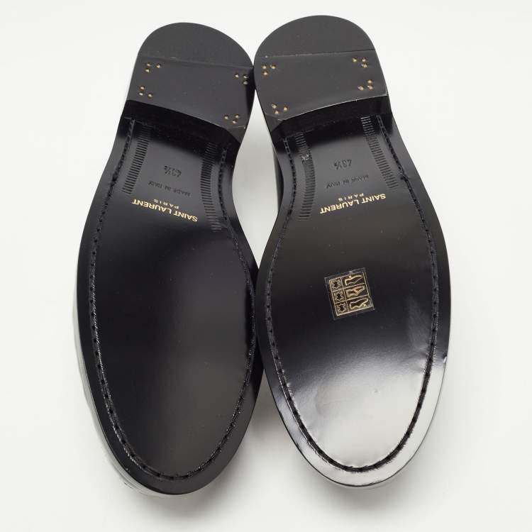 Pre Owned Saint Laurent Black Leather Slip On Loafers Size 43.5