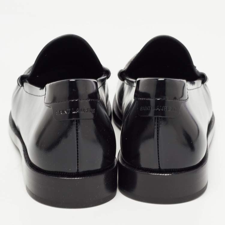 Pre Owned Saint Laurent Black Leather Slip On Loafers Size 43.5