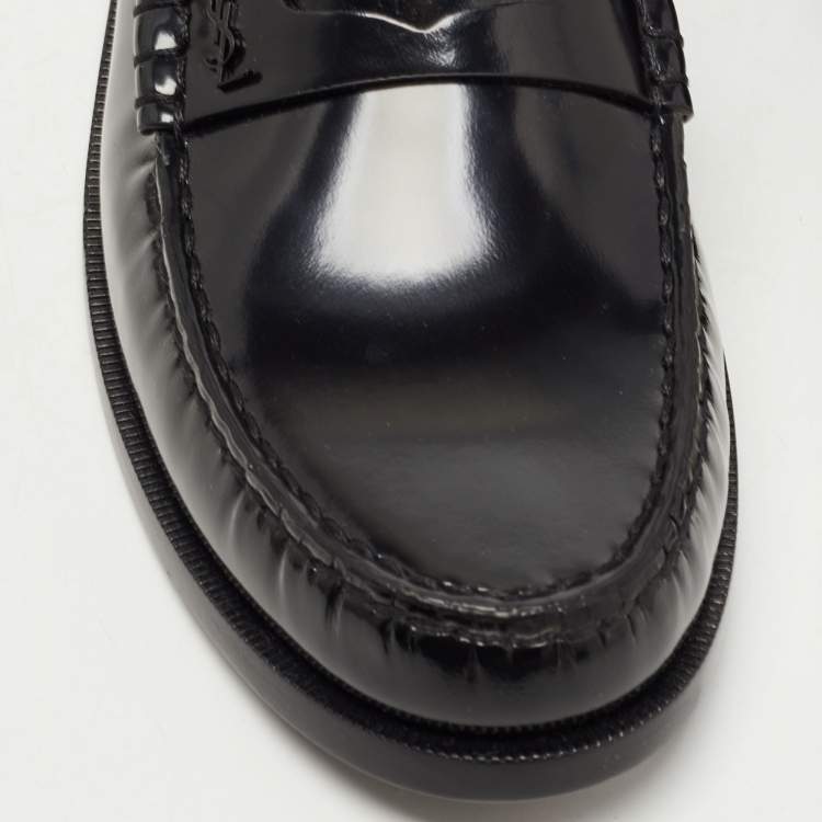 Pre Owned Saint Laurent Black Leather Slip On Loafers Size 43.5