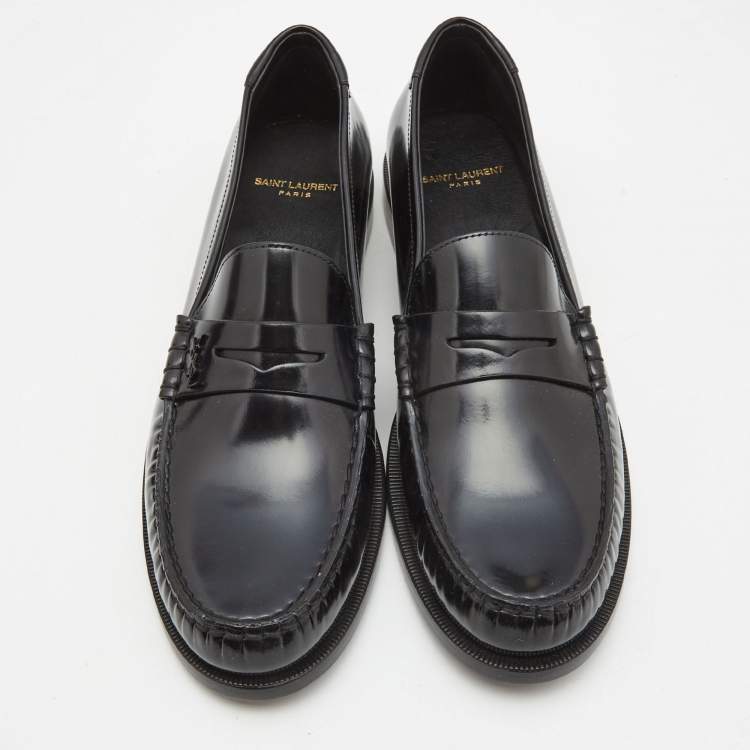 Pre Owned Saint Laurent Black Leather Penny Loafers Size 43.5