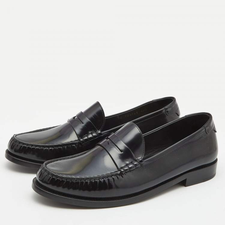 Pre Owned Saint Laurent Black Leather Penny Loafers Size 43.5