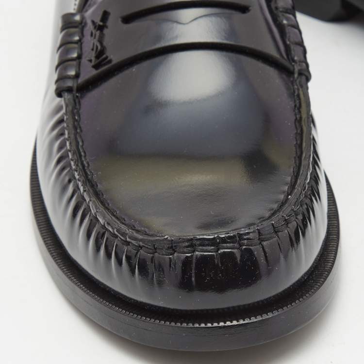 Pre Owned Saint Laurent Black Leather Penny Loafers Size 43.5